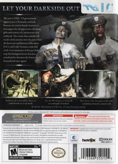 
Resident Evil: The Darkside Chronicles | Wii | back cover | Data by MobyGames.com