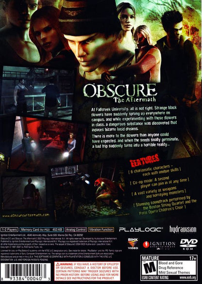 Obscure: The Aftermath | PlayStation 2 | back cover | moby-27a4399dd447 | Data by MobyGames.com
