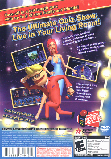 
Buzz! The Mega Quiz | PlayStation 2 | back cover | Data by MobyGames.com