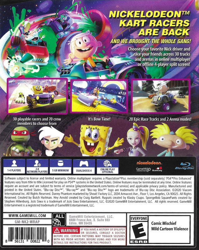 Nickelodeon Kart Racers 2: Grand Prix | PlayStation 4 | back cover | region=North America | source-country=United States | zypher-v2 | moby-627cfd86eb58 | Data by MobyGames.com