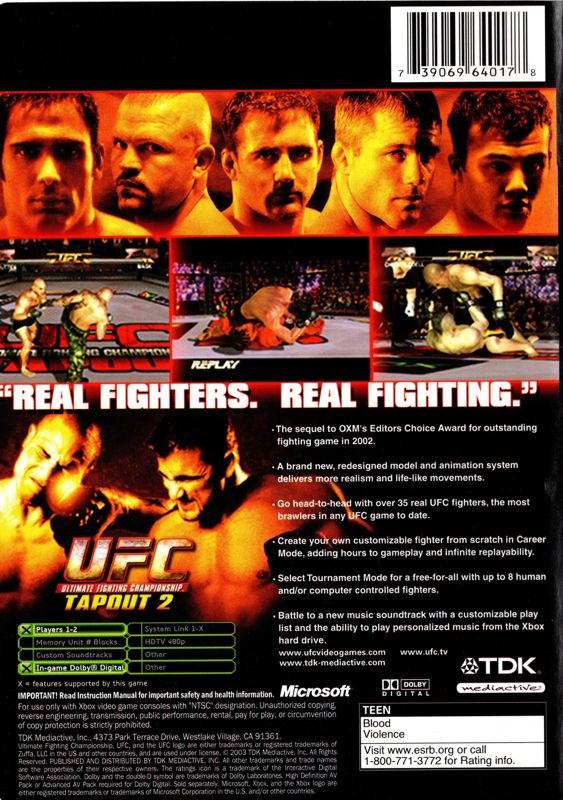 
Ultimate Fighting Championship: Tapout 2 | Xbox | back cover | Data by MobyGames.com