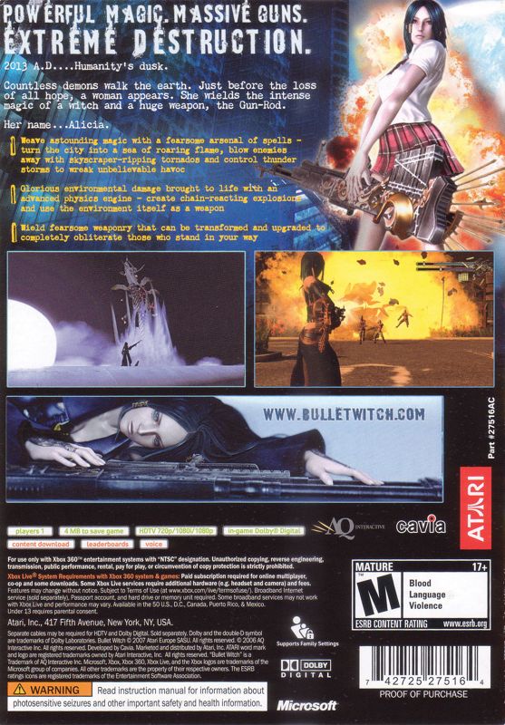 
Bullet Witch | Xbox 360 | back cover | Data by MobyGames.com