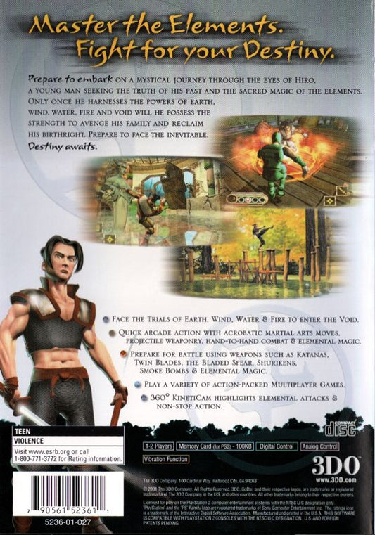 
Godai: Elemental Force | PlayStation 2 | back cover | Region: North America | source-country=Canada,United States | Data by MobyGames.com