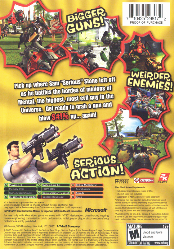 
Serious Sam II | Xbox | back cover | Data by MobyGames.com