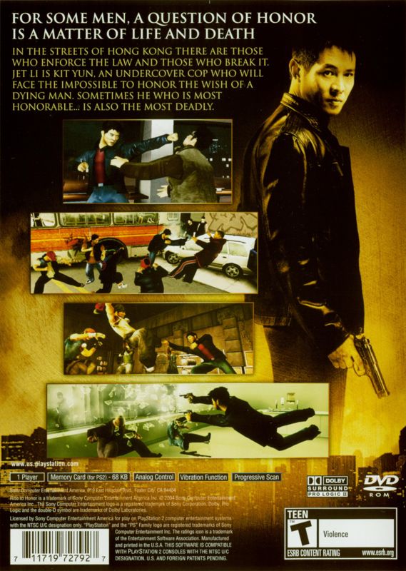 Jet Li: Rise to Honor | PlayStation 2 | back cover | Data by MobyGames.com