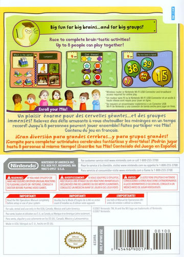 Big Brain Academy: Wii Degree | Wii | back cover | region=North America | source-country=Canada,Mexico,Other,United States | zypher-v2 | moby-18d82f64b308 | Data by MobyGames.com