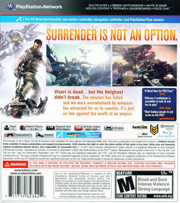
Killzone 3 | PlayStation 3 | back cover | Region: North America | source-country=Canada,United States | Data by MobyGames.com