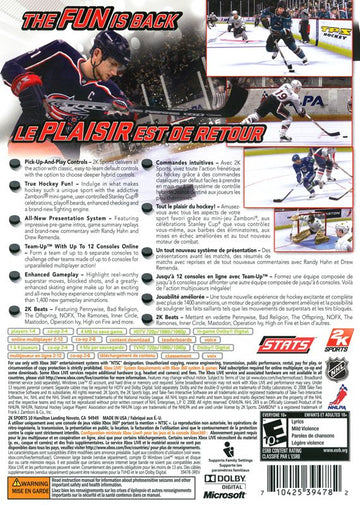 NHL 2K9 | Xbox 360 | back cover | region=North America | source-country=Canada,United States | zypher-v2 | moby-0c2c7fa45289 | Data by MobyGames.com