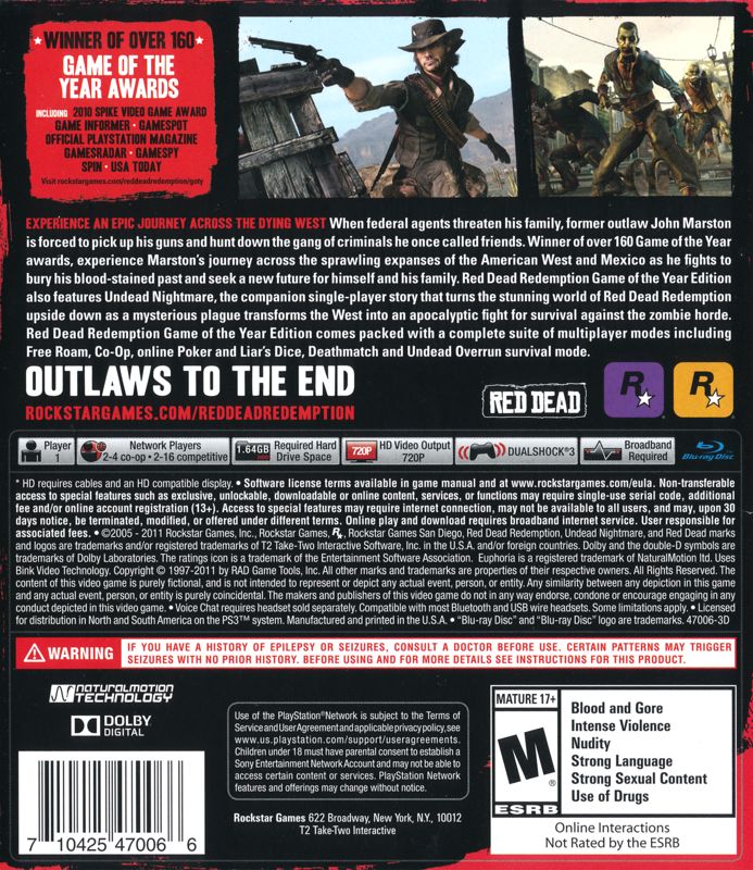 Red Dead Redemption: Game of the Year Edition | PlayStation 3 | back cover | region=North America | source-country=United States | zypher-v2 | moby-f4246b932e79 | Data by MobyGames.com