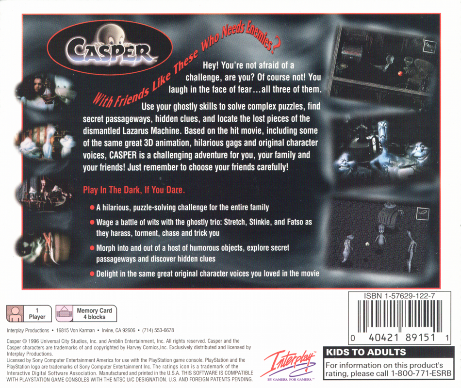 
Casper | PlayStation | back cover | Data by MobyGames.com