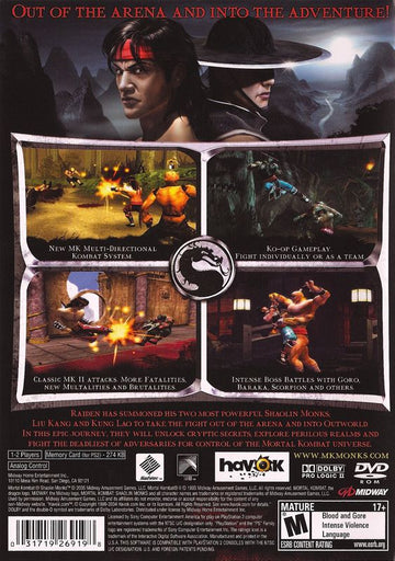 Mortal Kombat: Shaolin Monks | PlayStation 2 | back cover | region=North America | source-country=United States | zypher-v2 | moby-ed76a32f0fe0 | Data by MobyGames.com
