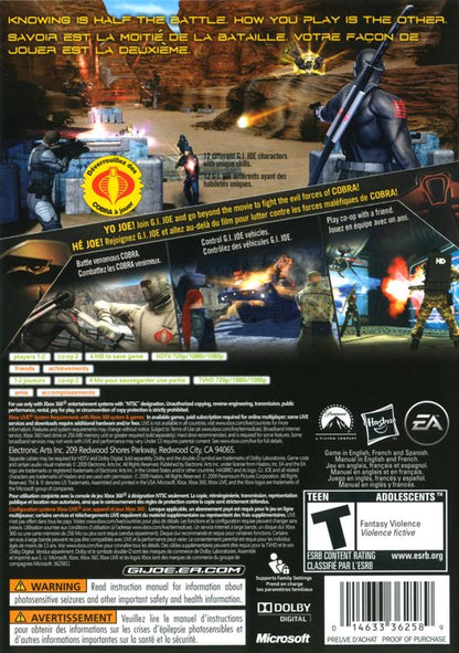 G.I. Joe: The Rise of Cobra | Xbox 360 | back cover | region=North America | source-country=Canada,United States | zypher-v2 | moby-3eabe3223462 | Data by MobyGames.com