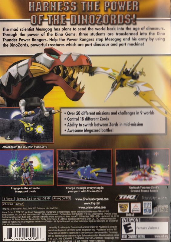 Power Rangers: Dino Thunder | PlayStation 2 | back cover | region=North America | source-country=Canada,United States | zypher-v2 | moby-220a55a28db6 | Data by MobyGames.com