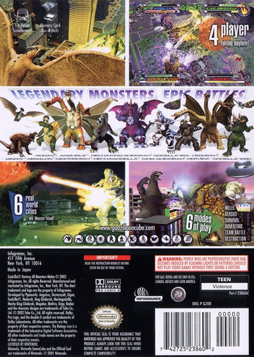 Godzilla: Destroy All Monsters Melee | GameCube | back cover | region=North America | source-country=Canada,Mexico,United States | zypher-v2 | moby-7b77c4dd06da | Data by MobyGames.com