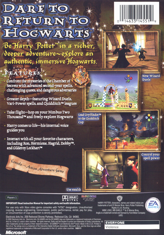 Harry Potter and the Chamber of Secrets | Xbox | back cover | region=North America | source-country=United States | zypher-v2 | moby-f5bda9c89ad0 | Data by MobyGames.com