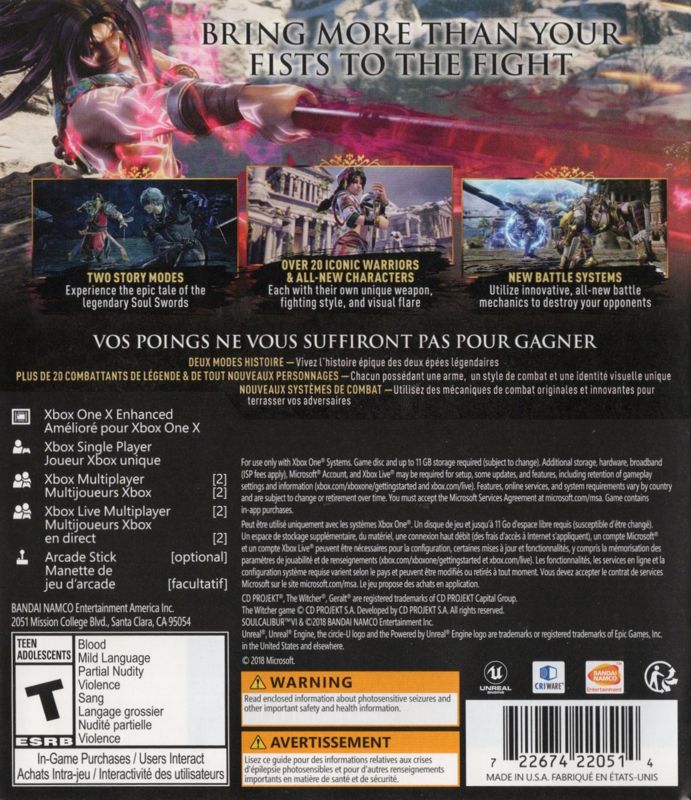 SoulCalibur VI | Xbox One | back cover | Data by MobyGames.com