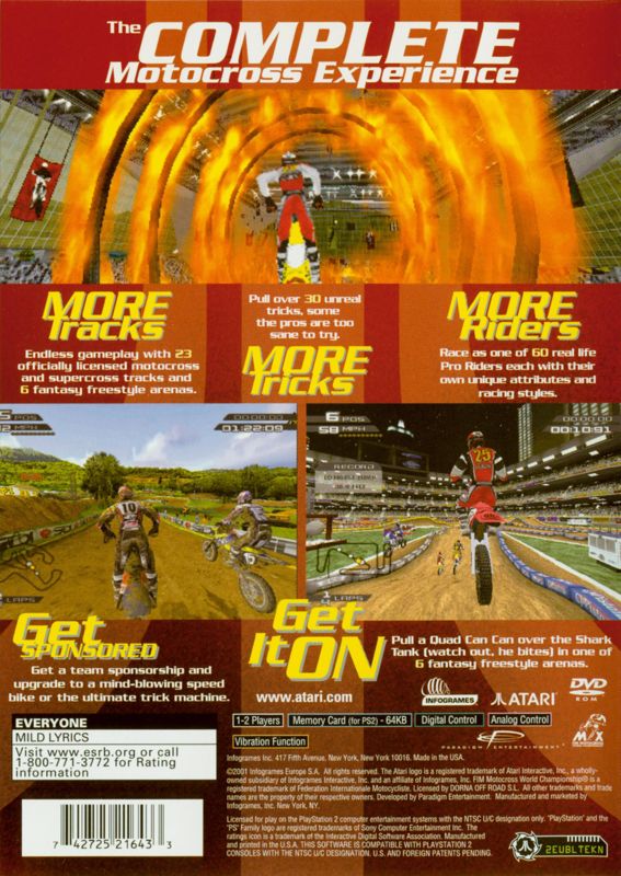 MXrider | PlayStation 2 | back cover | region=North America | source-country=Canada,United States | zypher-v2 | moby-57c7f5dc9727 | Data by MobyGames.com