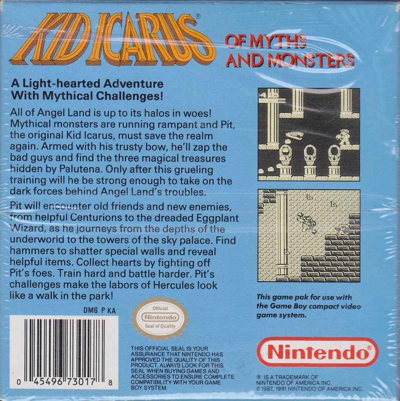 
Kid Icarus: of Myths and Monsters | Game Boy | back cover | Data by MobyGames.com