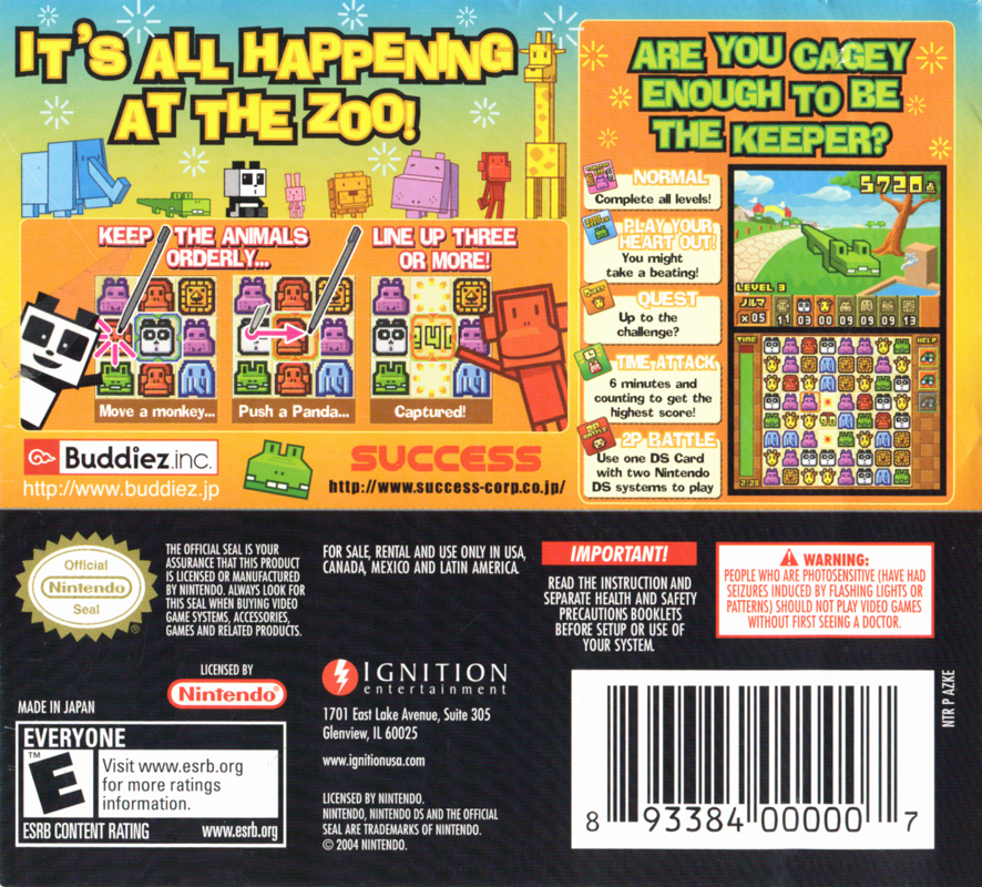 
Zoo Keeper | Nintendo DS | back cover | Data by MobyGames.com