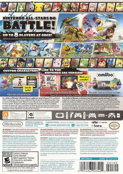 Super Smash Bros. for Wii U | Wii U | back cover | region=North America | source-country=Canada,United States | zypher-v2 | moby-330b5fe53cd2 | Data by MobyGames.com