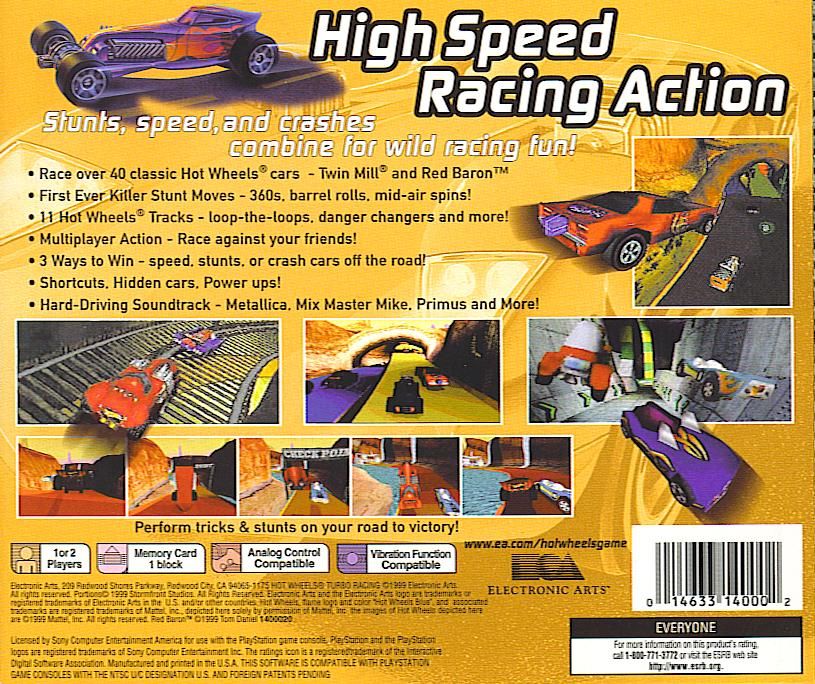
Hot Wheels: Turbo Racing | PlayStation | back cover | Data by MobyGames.com