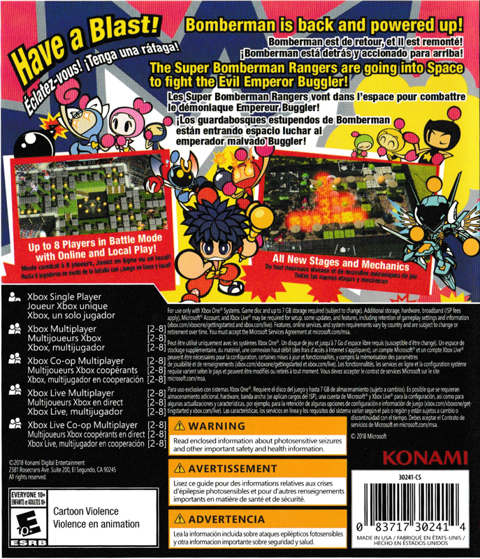 
Super Bomberman R (Shiny Edition) | Xbox One | back cover | Data by MobyGames.com