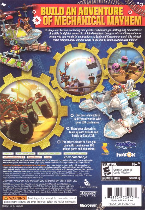 
Banjo-Kazooie: Nuts & Bolts | Xbox 360 | back cover | Data by MobyGames.com