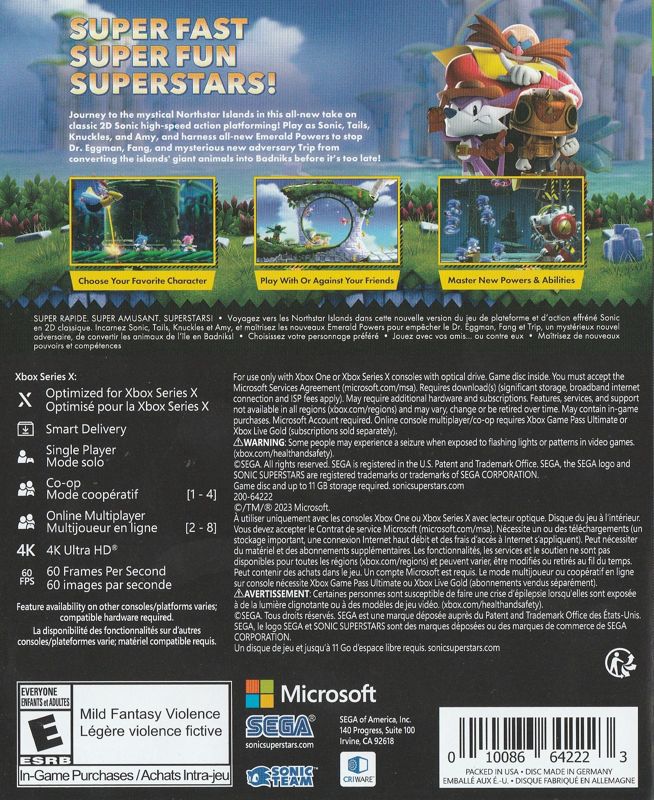 Sonic Superstars | Xbox Series | back cover | Data by MobyGames.com