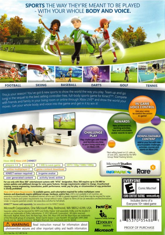 Kinect Sports: Season Two | Xbox 360 | back cover | region=North America | source-country=United States | zypher-v2 | moby-6e7b2e4bc4bc | Data by MobyGames.com