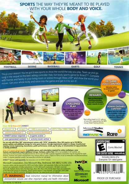 Kinect Sports: Season Two | Xbox 360 | back cover | region=North America | source-country=United States | zypher-v2 | moby-6e7b2e4bc4bc | Data by MobyGames.com