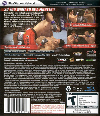 
UFC 2009 Undisputed | PlayStation 3 | back cover | Data by MobyGames.com