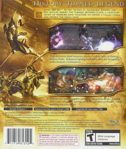 
Genji: Days of the Blade | PlayStation 3 | back cover | Data by MobyGames.com