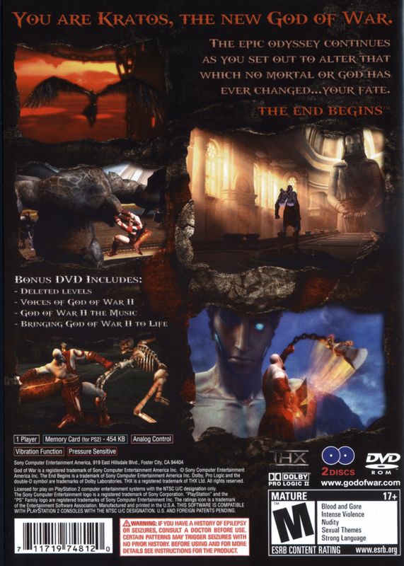 God of War II | PlayStation 2 | back cover | region=North America | source-country=Canada,United States | zypher-v2 | moby-2f9a6fbaf408 | Data by MobyGames.com