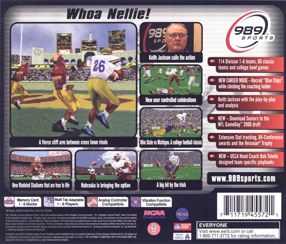 NCAA GameBreaker 2000 | PlayStation | back cover | Region: North America | source-country=United States | Data by MobyGames.com