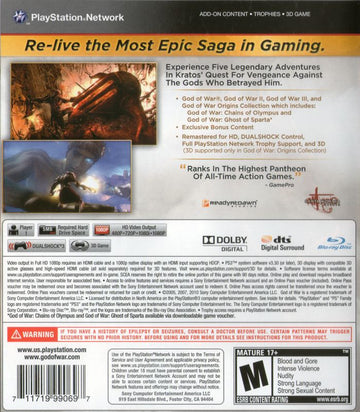 God of War: Saga | PlayStation 3 | back cover | region=North America | source-country=Canada,Mexico,United States | zypher-v2 | moby-a4166babfba1 | Data by MobyGames.com