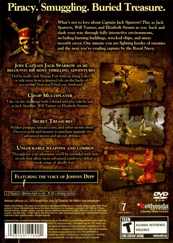 Pirates of the Caribbean: The Legend of Jack Sparrow | PlayStation 2 | back cover | region=North America | source-country=Canada,United States | zypher-v2 | moby-11fa19e4cc7b | Data by MobyGames.com