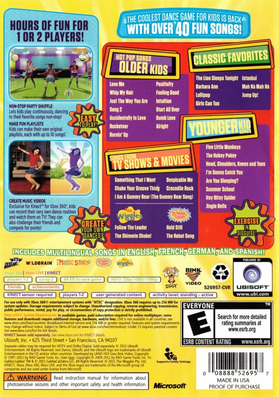 Just Dance: Kids 2 | Xbox 360 | back cover | Region: North America | source-country=United States | Data by MobyGames.com