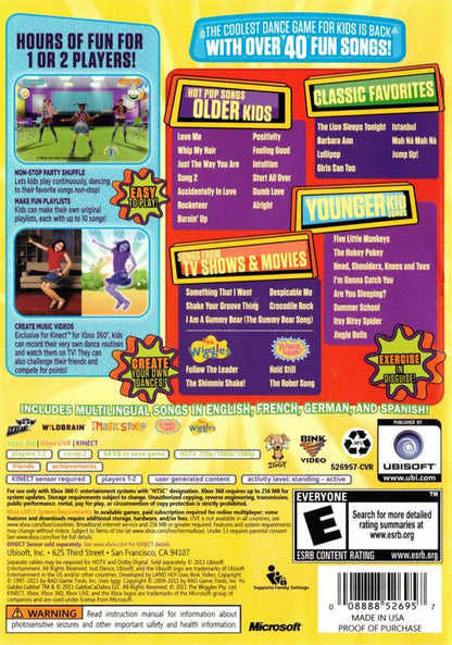 
Just Dance: Kids 2 | Xbox 360 | back cover | Region: North America | source-country=United States | Data by MobyGames.com