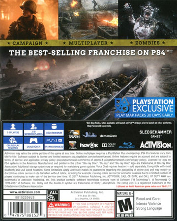 Call of Duty: WWII | PlayStation 4 | back cover | region=North America | source-country=United States | zypher-v2 | moby-8e7e8c68dd03 | Data by MobyGames.com