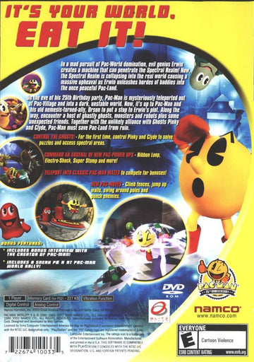 Pac-Man World 3 | PlayStation 2 | back cover | region=North America | source-country=Canada,United States | zypher-v2 | moby-83711b12024b | Data by MobyGames.com