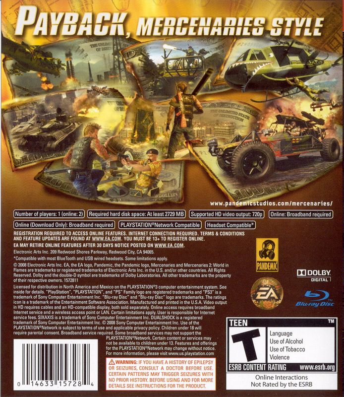 
Mercenaries 2: World in Flames | PlayStation 3 | back cover | Data by MobyGames.com