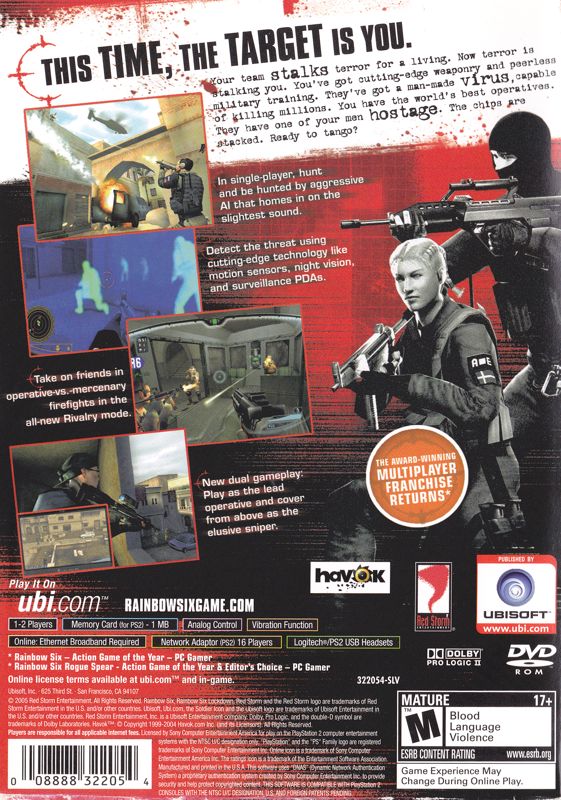 
Tom Clancy's Rainbow Six: Lockdown | PlayStation 2 | back cover | Data by MobyGames.com