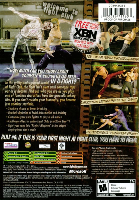
Fight Club | Xbox | back cover | Data by MobyGames.com