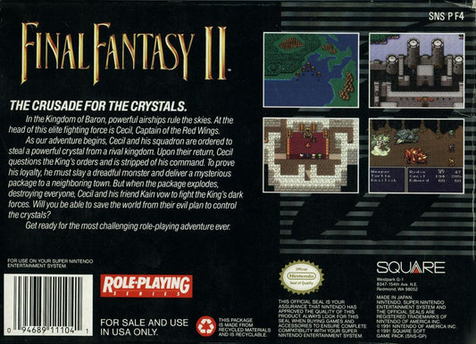
Final Fantasy II | SNES | back cover | Data by MobyGames.com