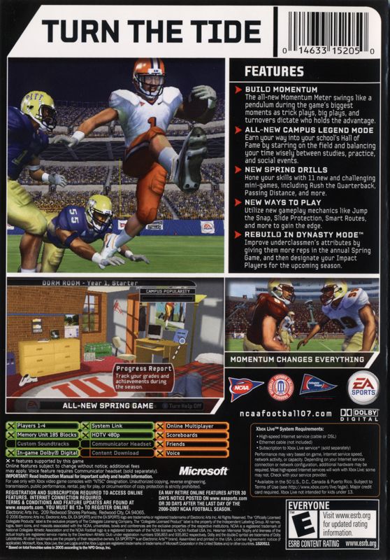 NCAA Football 07 | Xbox | back cover | region=North America | source-country=United States | zypher-v2 | moby-aa30c6111f71 | Data by MobyGames.com