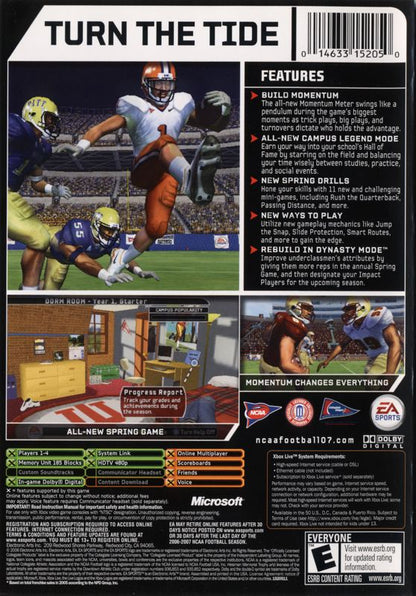 NCAA Football 07 | Xbox | back cover | region=North America | source-country=United States | zypher-v2 | moby-aa30c6111f71 | Data by MobyGames.com