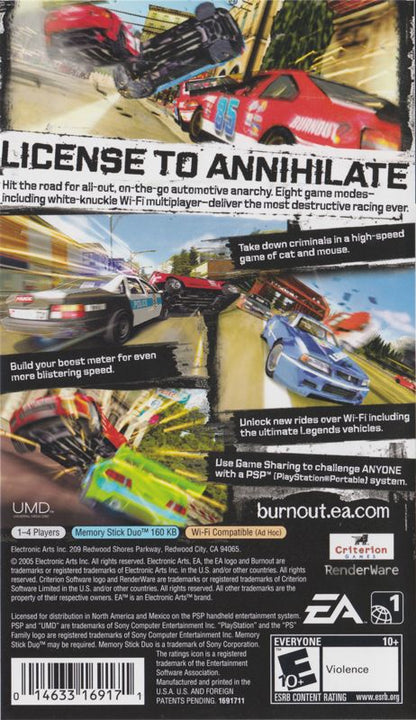 
Burnout: Legends | PSP | back cover | Data by MobyGames.com
