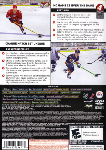 NHL 08 | PlayStation 2 | back cover | region=North America | source-country=Canada,United States | zypher-v2 | moby-717ea884bd1b | Data by MobyGames.com