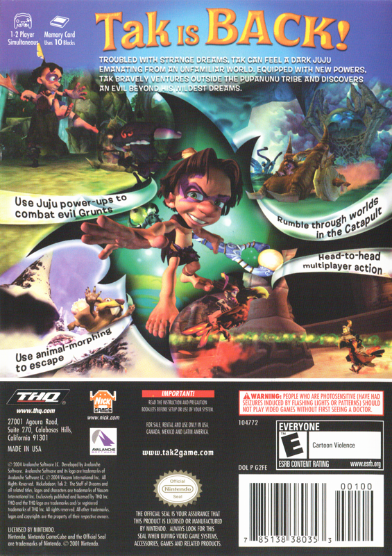 
Tak 2: The Staff of Dreams | GameCube | back cover | Data by MobyGames.com