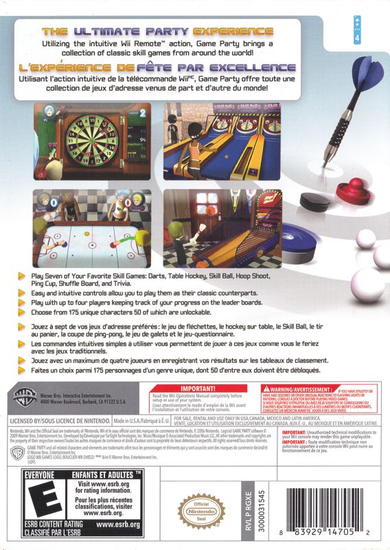 Game Party | Wii | back cover | Data by MobyGames.com